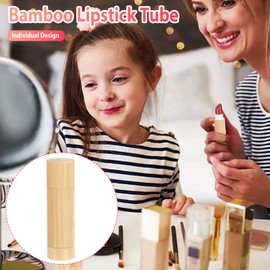 Bamboo Lipstick Tube, Pack of 6, 5 ml, Empty Lipstick Sleeves, Lip Balm Container with 3 Scoops and Burette, Lipstick Sleeves for Filling for DIY