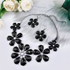 Firstmeet Shiny flower statement collar Necklace with earrings (XL-1104-Black)