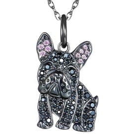 French Bulldog Pendant Necklace with Rhinestones - Elegant Enamel Dog Jewelry for Women Gift for Frenchie Lovers and Pet Owners
