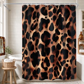 Leopard Tortoise Shell Print Shower Curtain Brown Cheetah Cat Fur Skin