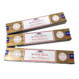 Satya Nag Champa Black Gold Incense Sticks with JRose Incense Holder 3 Pack Set 15g Boxes
