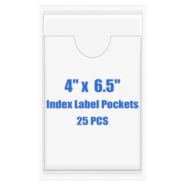 Origin-Joy 25 PCS Self-Adhesive Index Label Pockets, Clear Plastic Peel & Stick Card Holders with Top Open for Loading (4 x 6.5 inch)