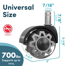 Lifelong Office Chair Wheels Replacement Rubber Chair Casters for Hardwood Floors and Carpet, Set of 5, Heavy Duty Casters for Chairs to Replace Office Chair Mats - 2 Inch Universal Fits 98%
