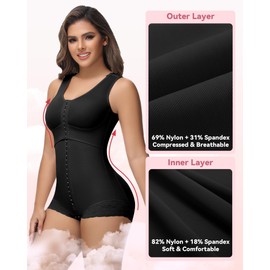 SHAPSHE Fajas Colombianas Moldeadoras Full Body Faja with Hook-and-eye Bust & Crotch for Women Tummy Control Shapewear Black XXL