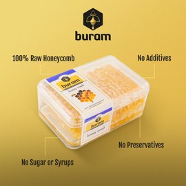 Buram Gourmet Raw Honeycomb | All-Natural | Pure Unfiltered | Edible Wax | No Additives, No Preservatives | Harvested from Turkish Mountains | 7.1 oz