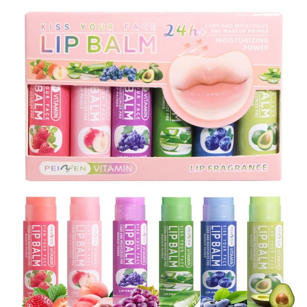 6-Piece Fruit Lip Balm Set - Moisturizing Assorted Flavors -