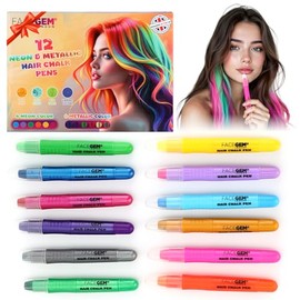 12 Hair chalks, 12 NEON & METALLIC hair chalk, Non-Toxic Easy Washable Hair Dye Colourful, METALLIC & NEON hair chalk - Perfect for Festivals, Halloween, Parties, hair chalks for girls