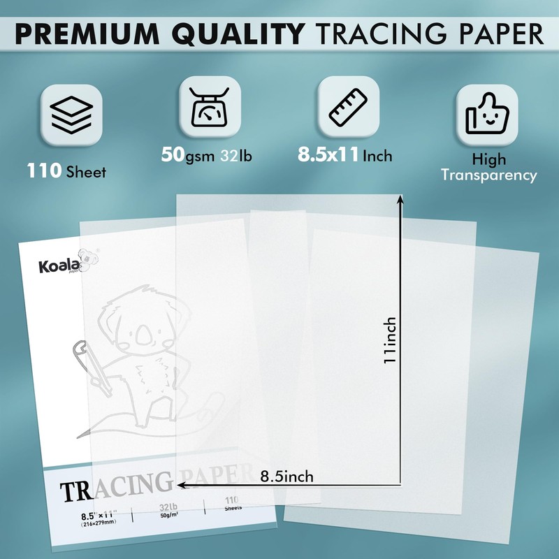 Koala 110 Sheets Tracing Paper 8.5x11 inch White Translucent Paper