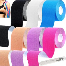 Cinta Kinesiología de Colores 6 Rollos, Cinta Deportiva con Cortador, Cinta Respirable Deportiva, Resistente al Agua, Apoyo para Músculos & Articulaciones