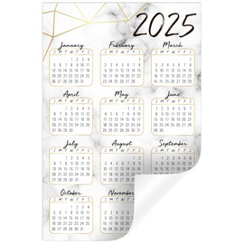 Annual Year-At-A-Glance Calendar Sticker Decal | Removable and Repositionable (Marble 2025, 6 x 9 inches)