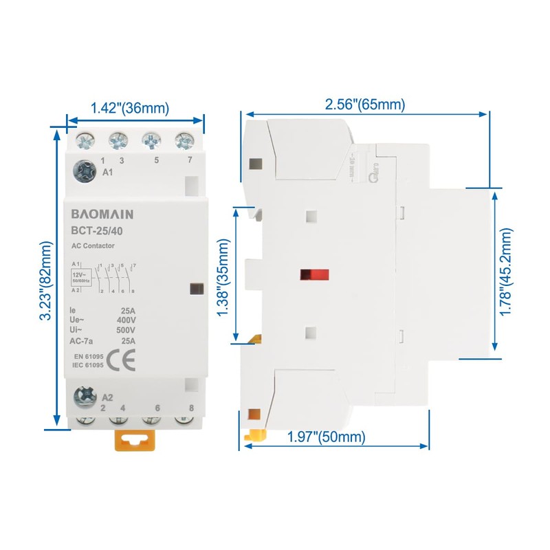 Baomain AC Contactor 12VAC 25A 4 Pole 4NO Normally Open