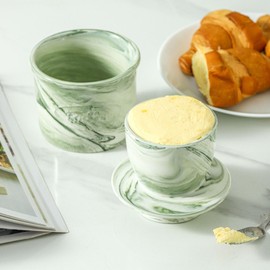 Howise Ceramic Butter Crock, 6 OZ Butter Keeper for Counter, French Butter Dish Big Capacity green