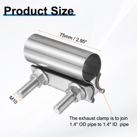 sourcing map Exhaust Clamp 1.38" Stainless Steel Lap Joint Band Clamp Exhaust Pipes Connection with M10x54 Screws for Car Muffler Elbow Pipes