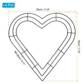 PATIKIL 12 Inch Christmas Wire Wreath Frame, 4 Pcs Metal Heart Shape Dream Catcher Rings Macrame Wreath Floral Hoop for Home Car DIY Craft Wedding Wall Hanging Decorations, Black