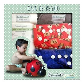 Caja De Regalo 2 Pañales de Tela Ecológicos de Bambú para Niño, Unitalla, Reusables, con Protectores Absorbentes, Toallas y Bolsa Antiolores, BambuOrganik