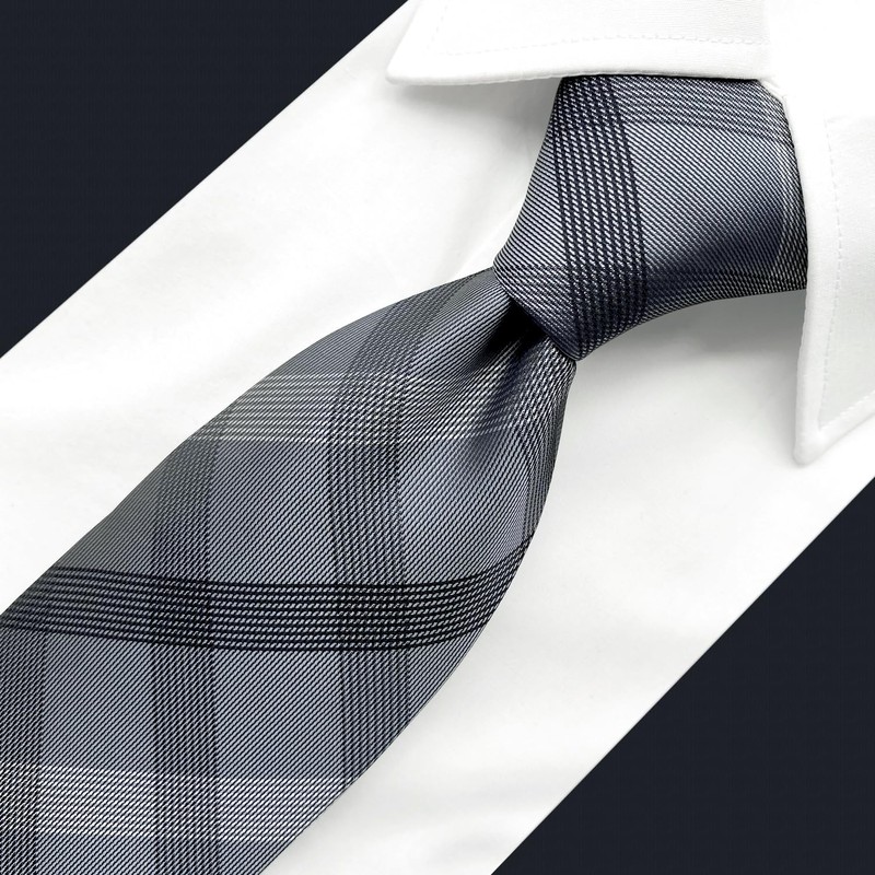 S1 SHLAX&WING Check Grey Men's Necktie 100% Silk, 3.1 x