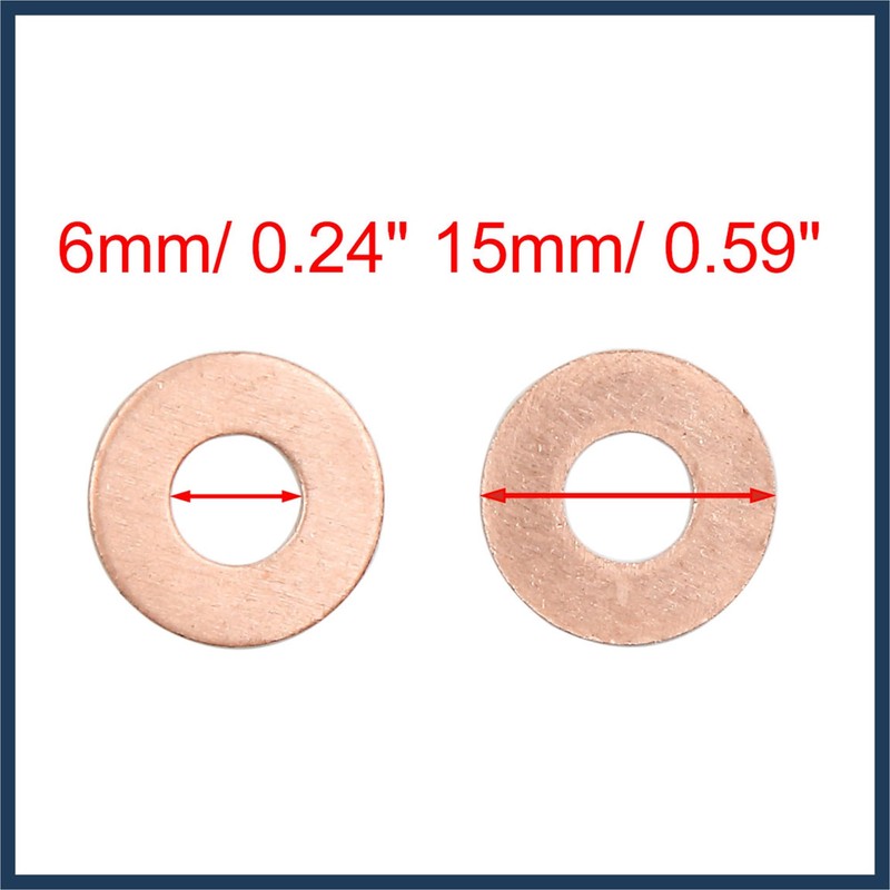 INFINAUTO 40pcs 6mm Inner Dia Copper Washers Flat Sealing Gaskets