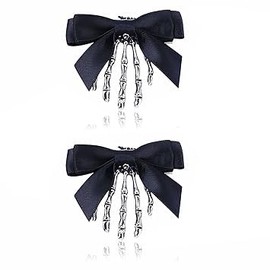 2Pcs Skeleton Hand Hair Clips with Bowknot - Cute Skull Claw Hairpins for Girls, Party Cosplay