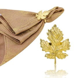 Leaf Set of 8 Fall Thanksgiving Napkin Rings Maple Serviette Buckle Holder Retro Metal Home Table Decor for Fall Thanksgiving Holiday Family Gatherings Everyday Use (Leaf Gold, 8)