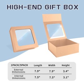 Rose Gold Gift Box with Window,7.5"x7.5"x3.1" Bridesmaid Box for Gift Giving,Birthday Gift Box with Magnetic,Closure Lid Gift Box for Presents,Cute Box,Luxury for Gift Packaging,Gift Box for Wrapping Gifts
