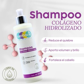 Vemare Cosmetics Shampoo de Colágeno Hidrolizado Aporta Volumen y Brillo al Cabello 250ml