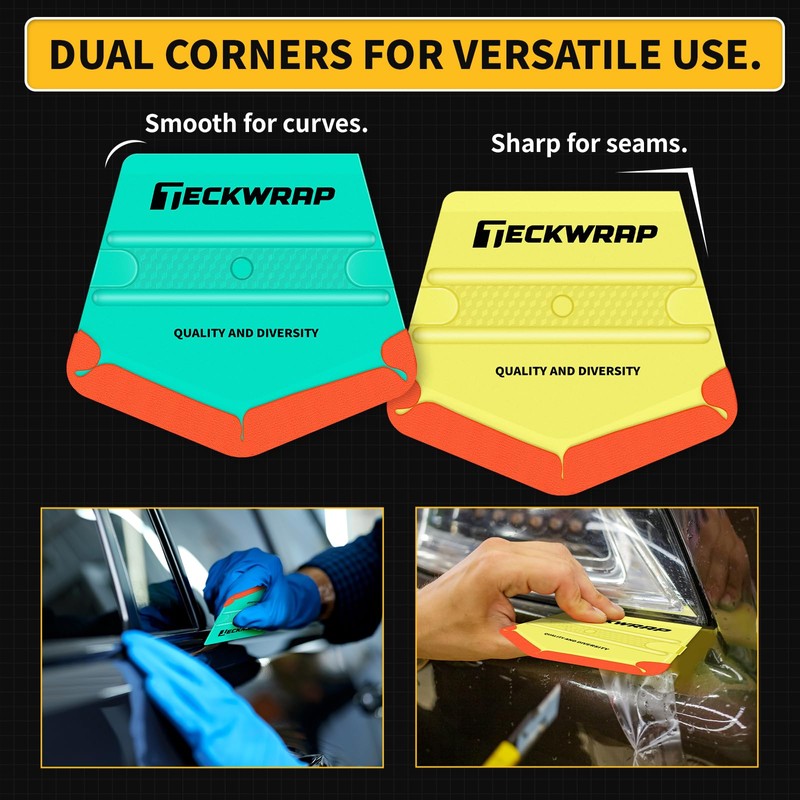 TECKWRAP Felt Squeegee for Vinyl Wrap,Dual-Corner Design, Twin Ribs for