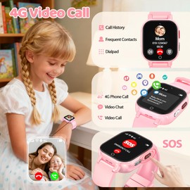 BJLBOJEY Kids Smart Watch for Boys Girls, 4G Kids Phone Watch with GPS Tracker Two Way Call Video Calling Voice Chat Class Mode Pedometer Games Alarm Clock, Smartwatches for 4-12 Year Olds, Pink