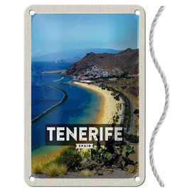 Blechschild mit Kordel 18 x 12 cm Spanien Reise Urlaub Schild: Tererife Spain Panorama Bild Meer - Blechemma