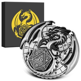 7-in-1 Flying Dragon Fingertip Gyro, DND Wheel Dice Spiner, DND Starter Set, 7-in-1 Metal D&D Dice Set, D&D Gifts with Dragon Logo Gift Box, Tabletop Games, Role Playing Board Game Accessories, Silver