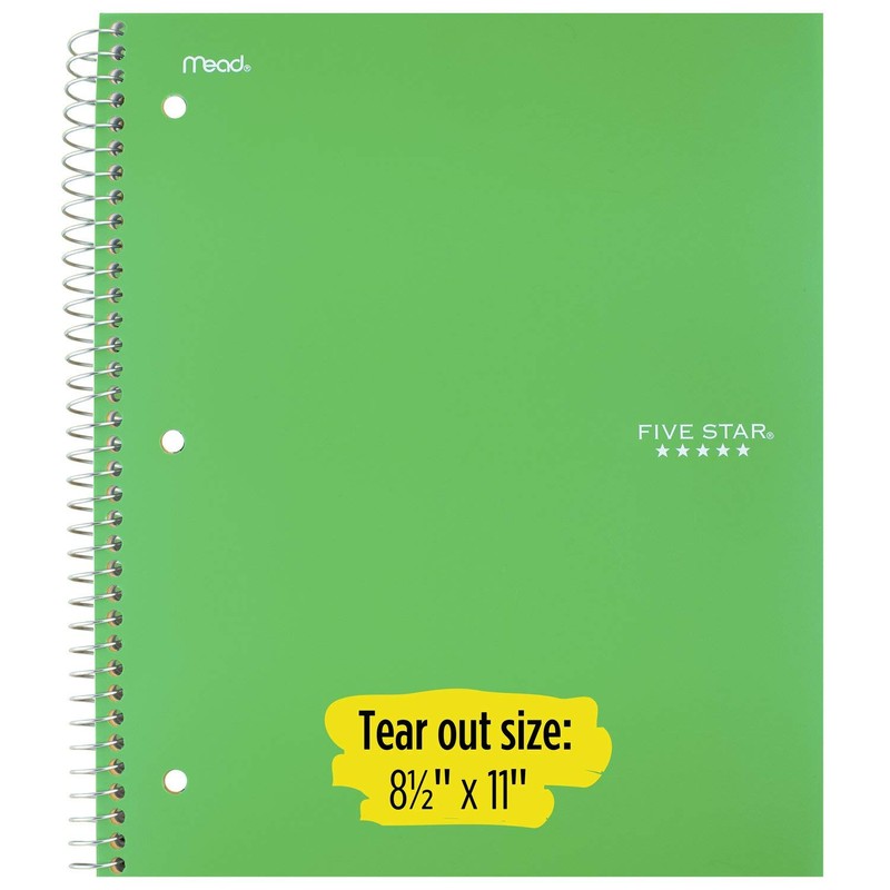 Five Star Spiral Notebooks, 1 Subject, College Ruled Paper, 100