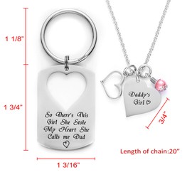 Melix HOME Gifts for Dad Necklace Jewelry, Father Daughter Keychain Jewelry, Daddys Girl Birthday Necklace Set, There's This Girl Who Stole My Heart She Calls Me Daddy