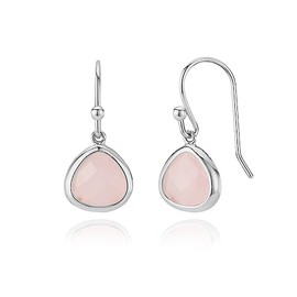 MJLULU Crystal Glass Silver Plated Drop Earrings (Pink Opal)