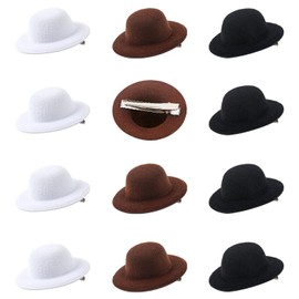 ASUNFO 12 Pcs Mini Felt Top Hats Hair Clips Tiny Fascinator Hats Hat Tea Party Formal Top Hats Clip Hair Accessories for Women Girls Black&Brown&White 2.28 Inch