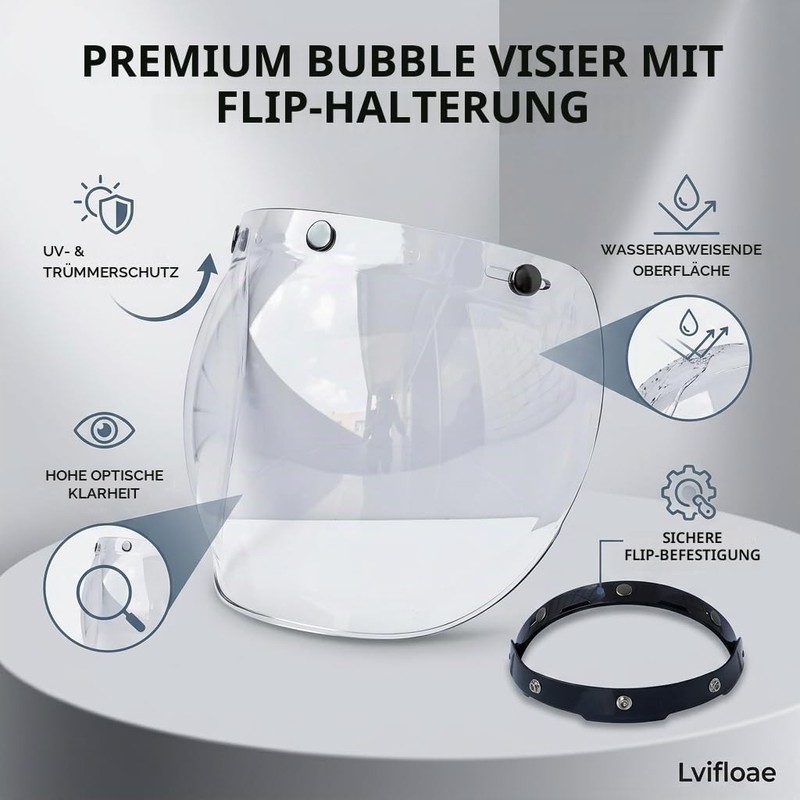 lvifloae MotorradBubble Visor, 3 Snap Visor Windscreen Lens with Folding