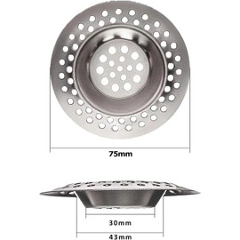 FIX-IT Stainless Steel Kitchen Sink Strainer Plug: Hair Catcher & Drain Filter - 75mm Diameter, Ideal for Kitchen and Bathroom Sinks, Bathtubs, and Showers (75mm Pack of 1)