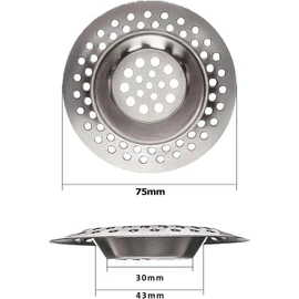 FIX-IT Stainless Steel Kitchen Sink Strainer Plug: Hair Catcher & Drain Filter - 75mm Diameter, Ideal for Kitchen and Bathroom Sinks, Bathtubs, and Showers (75mm Pack of 1)