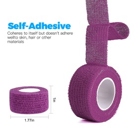 Bandage Wrap 8 Pack 1”x 5 Yards Self Adhesive Bandage Wrap Breathable Cohesive Bandage Wrap Rolls Athletic Elastic Self Adherent Wrap for Sports Injury,Wrist, Knee, Ankle Sprains and Swelling(Purple)