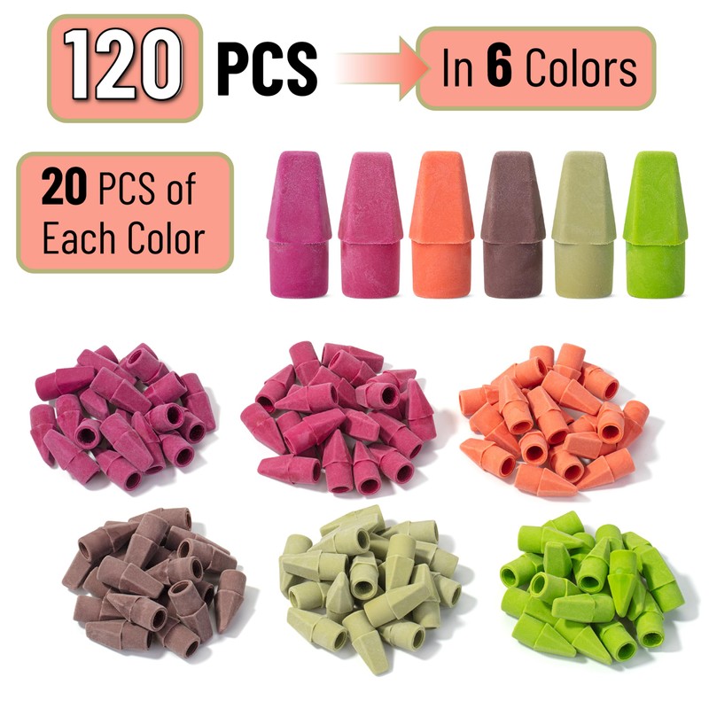Mr. Pen- Pencil Erasers Toppers, 120 Pack, Late Harvest Color