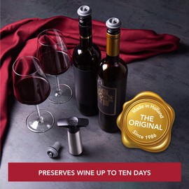 Vacu Vin Wine Pump Stainless Steel + 2 Wine Stoppers with Gift Box Wine Lovers
