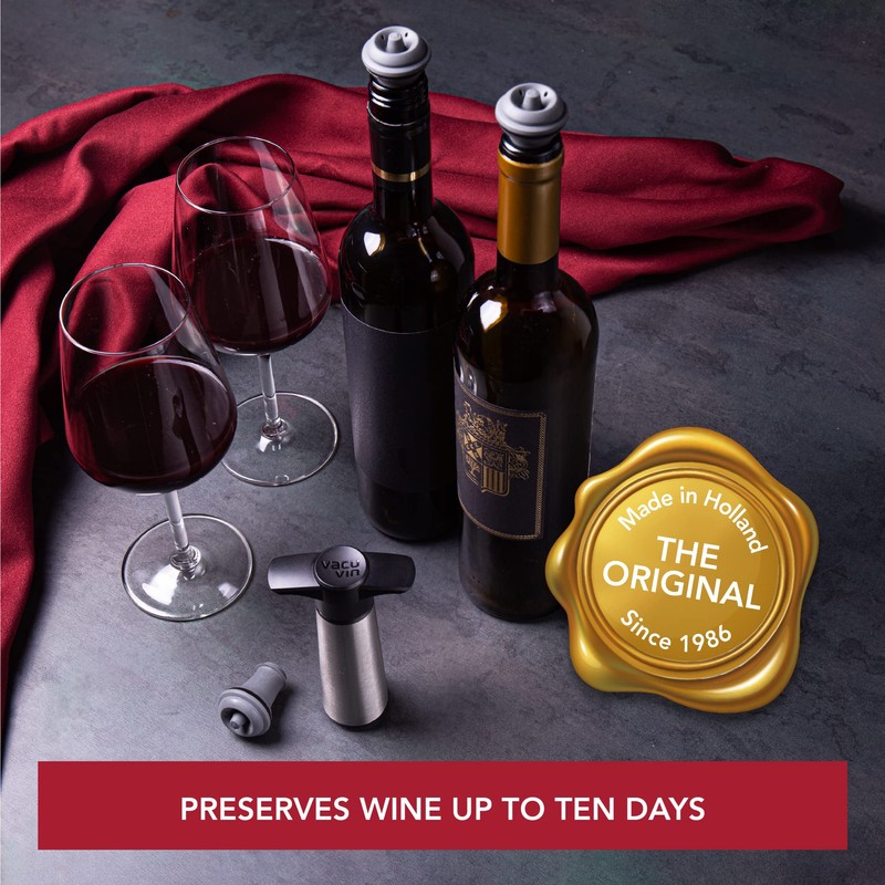 Vacu Vin Wine Pump Stainless Steel + 2 Wine Stoppers
