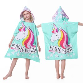 Mokani Bath Poncho Children's Poncho Towel, Microfibre Ultra Soft and Absorbent Bath Towel Beach Poncho Child Bath Towel for Beach Swimming Pool Girls Boys 6-14 Years Old