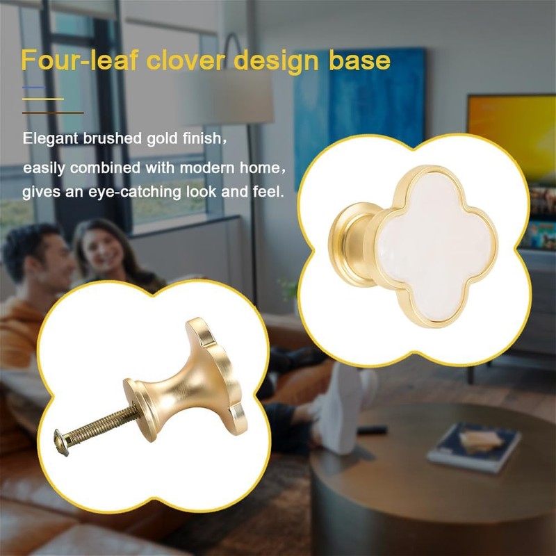 Xinghonyac 8 Pcs Clover Four-Leaf Cabinet Knobs, Cabinet Drawer Pulls