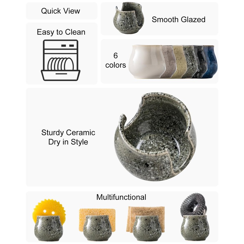 Zoeeker Sink Sponge Holder, Ceramic Kitchen Sponge Holder Sink Caddy
