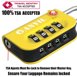 ANVIL TSA Approved Luggage Lock - 4 Digit Combination, 10,000 Combinations, Easy-Read Password Window, Travel Lock for Suitcases, Backpacks, Gym & Student Lockers, Baggage (4 Colors)
