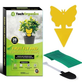 Premium Fruit Fly Traps | Double Sided Gnat Traps | Waterproof Yellow Sticky Traps are Great Outdoors | Also for Fungus Gnats, Aphids, Flies, Moths and Spiders | Pack of 25