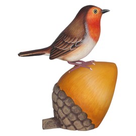 Brave Wings Hand Carved Wooden Bird ~ Robin Red Breast on a Pinecone ~ Ornament Sculpture Figurine Statue Unique Table Decoration Home Decor ~ 5273