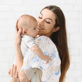 Maliton Muslin Baby Burp Cloths 20" x 10" - Large, 6-Layer, Ultra Absorbent 100% Cotton for Baby Drool & Messes, Soft, Pack of 6, Safe & Gentle Baby Rags for Boys & Girls - Floral