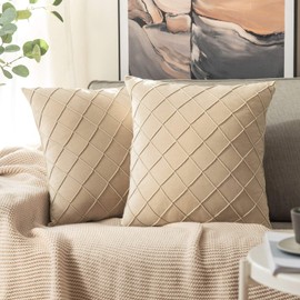 Miulee Set of 2 Lattice Velvet Cushion Covers Pleated with Hidden Zip Sofa Cushion Shiny Soft Single Colour Decorative Cushion for Living Room Bedroom Cafeteria