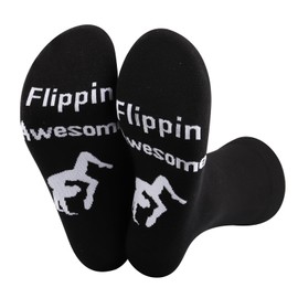 JXGZSO Gymnastics Socks - Flippin Awesome Gymnast Coach Gift - Team Socks, Black-flippin Awesome, Medium-Large