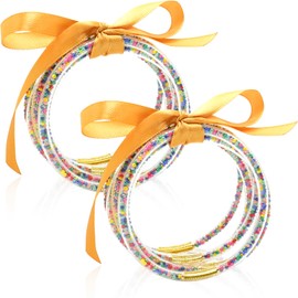 10 Pack Color Beaded Sparkling Fashion Bangles- Elegant Soft Silicone Glitter Filled Jelly Bracelet Idea Gift for Ladies(Color Beaded)